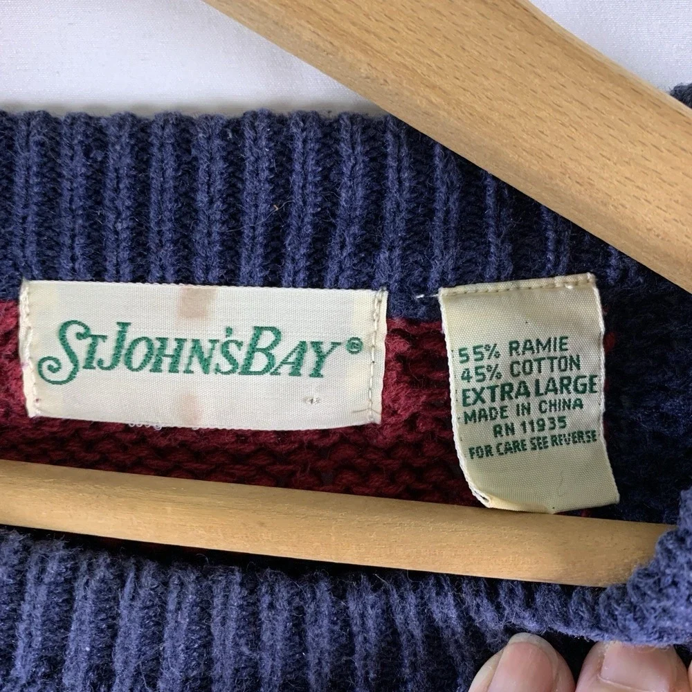 VTG 90s Mens Colorblock Cable Knit Sweater L/XL Cotton Ramie Grandpa Dad